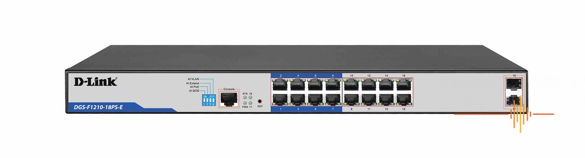 D-Link DGS-F1210-18PS-E 16-port Gigabit Long Range 250m PoE+ Smart Switch