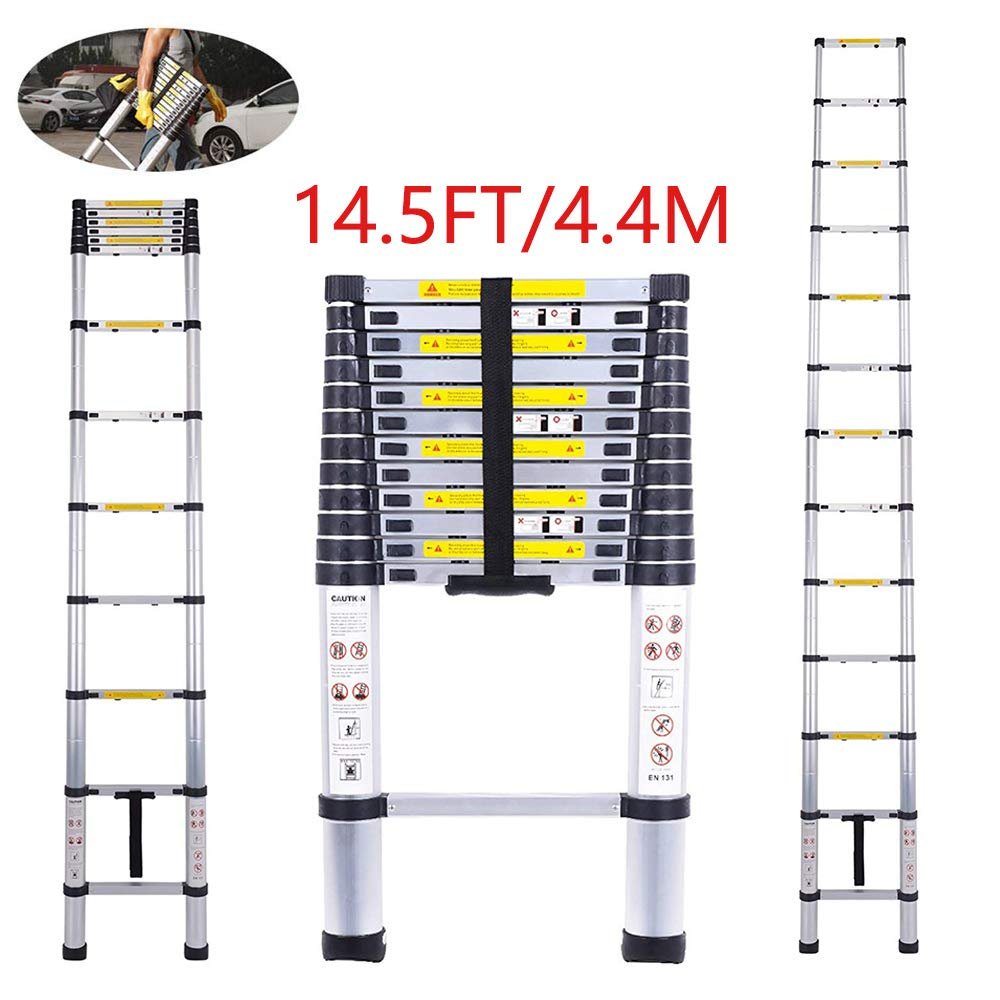 4.4M Aluminium Single Telescopic Ladder - Front View