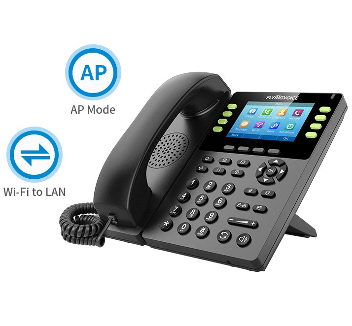 Flyingvoice FIP14G Enterprise Gigabit IP Phone | 8-Line HD VoIP Phone with IPS Color Screen & WiFi - Front View