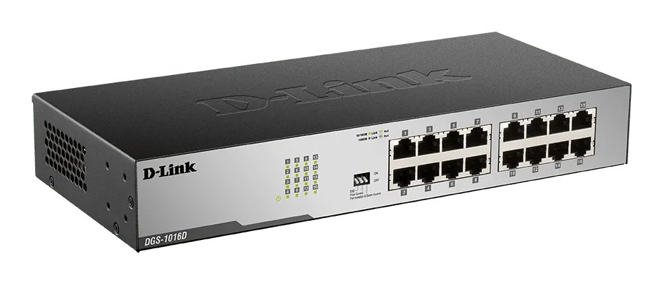 D-Link DES-1016D 16-Port Fast Ethernet Unmanaged Desktop Switch - Front View