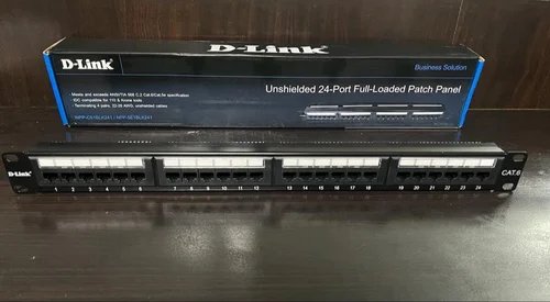 D-Link NPP-C61BLK241 Cat6 24-Port Patch Panel – Fully Loaded, 1U Rackmount - Front View