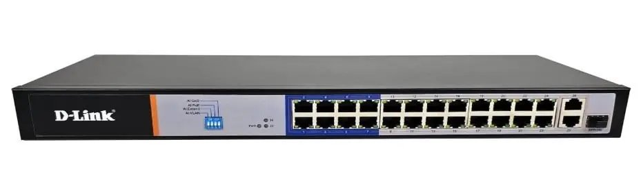 D-link DGS-F1026P-E 24 Port s1000Mbps PoE Switch with 2 SFP Ports - Front View