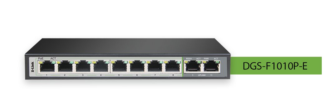 Dlink DGS-F1010P-E 250M 10-Port 1000Mbps Switch with 8 PoE Ports and 2 Uplink Ports - Back View