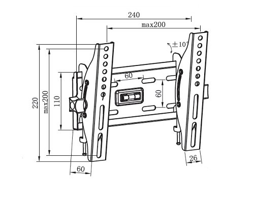 Skilltech 42T Tilting Wall Mount Bracket 15inch - 55inch - Back View