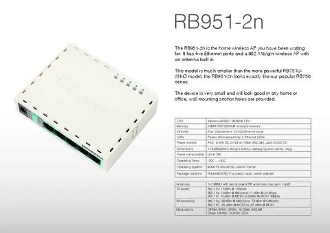 MIKROTIK Router RB951G-2HND 5-PORT Gigabit - Back View